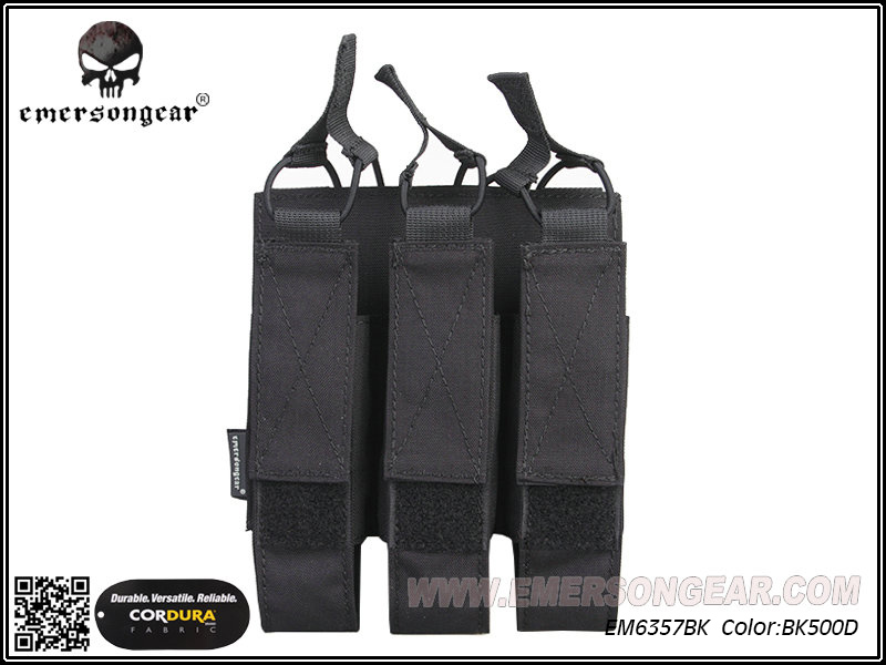 thumbnail image 2 of Emerson Tactical Triple 5.56 Magazine Pouch – Hook & Loop Panel Mount – Ambidextrous Nylon Mag Carrier 2 of 13
